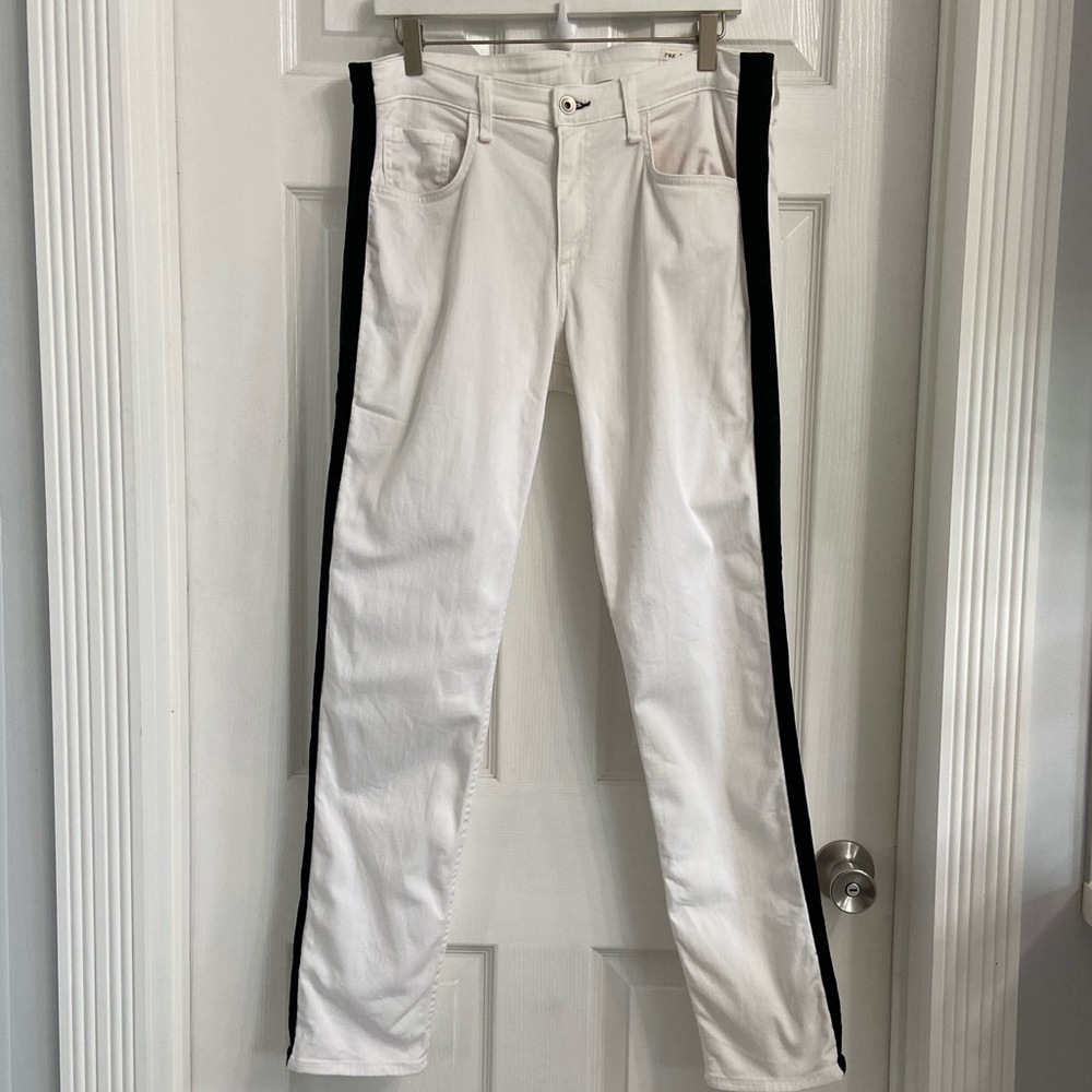 Rag & Bone Dre Low-Rise Slim Boyfriend Jeans Size 30 White Black Side Stripe